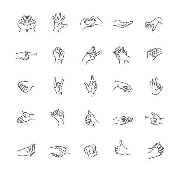 Set Iconos Línea Gestos Mano — Vector de stock