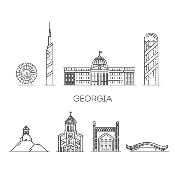 Georgia Contorno Città Vettoriale Illustrazione Simbolo Luoghi Viaggio Punti Riferimento — Vettoriale Stock