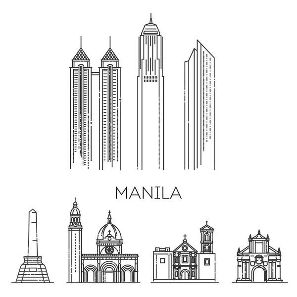 Banner Der Skyline Von Manila Flachen Trendigen Stil Linienkunst Aus — Stockvektor