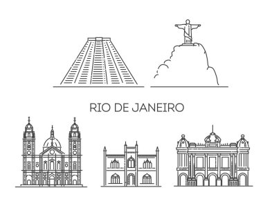 Rio De Janeiro anıtların siluetini detaylandırdı. Vektör illüstrasyonu