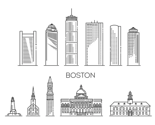 Boston Cestovní Památka Historické Budovy Tenká Čára Ikona — Stockový vektor