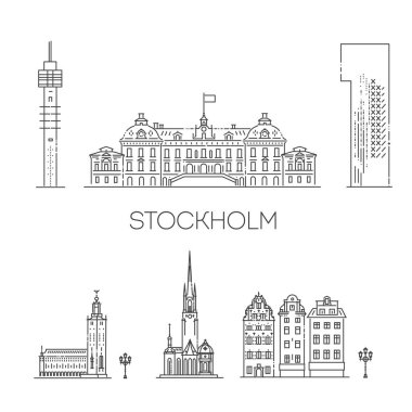 Stockholm anıtların siluetini detaylandırdı. Vektör illüstrasyonu