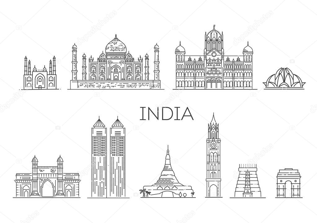 Historic buildings from the streets of india, outline