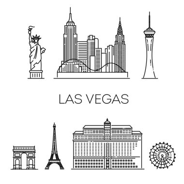 Las Vegas silueti, ABD. Vektör illüstrasyonu, satır sanatı