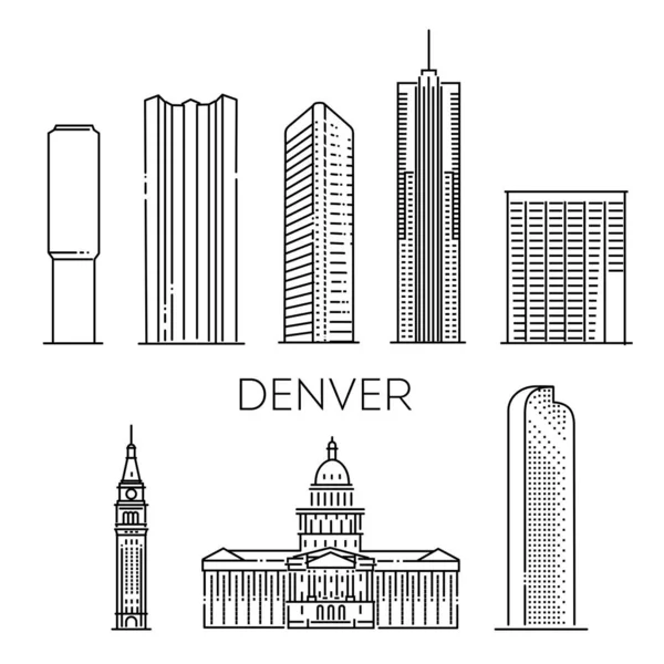 Colorado Denver Contorno Città Vettoriale Illustrazione Simbolo Luoghi Viaggio Punti — Vettoriale Stock