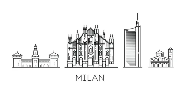 Italia Milán Línea Arquitectura Skyline Ilustración Paisaje Urbano Vector Lineal — Vector de stock