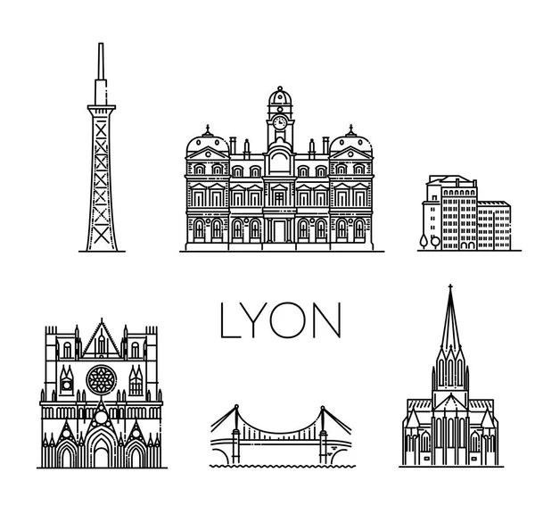 Векторная Иллюстрация Лионская Архитектурная Линия Горизонта Линейный Векторный Городской Пейзаж — стоковый вектор