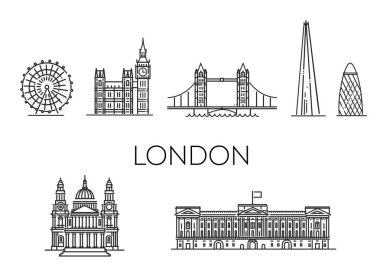 Beyaz arka planda panorama olan İngiltere ve Londra silueti