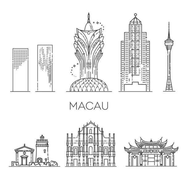 Macau Skyline China Vektorillustration Linienführung — Stockvektor