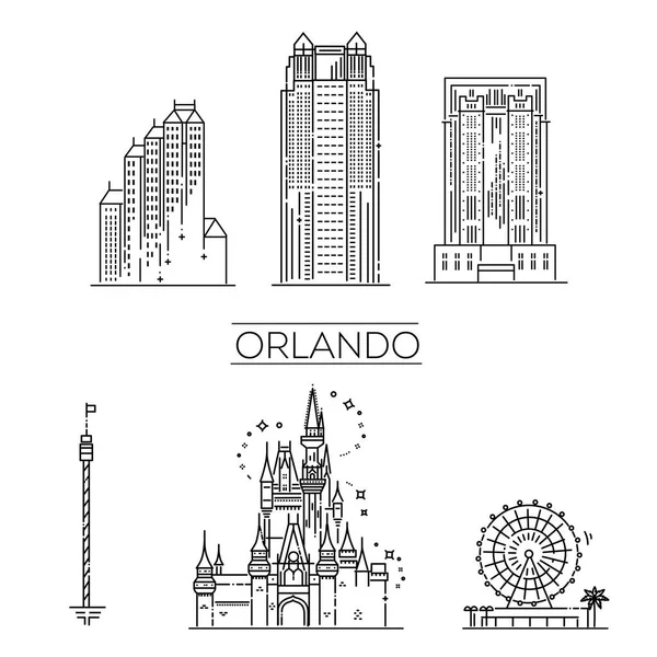 Orlando Arkitektur Linje Skyline Illustration Linjär Vektor Stadsbild Med Berömda — Stock vektor