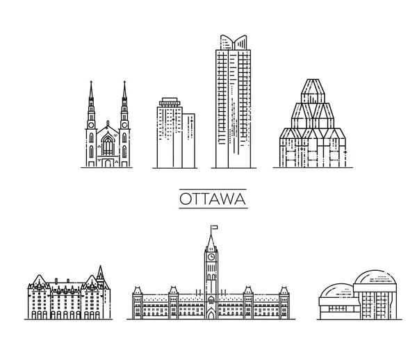 オタワ カナダ 建築ラインスカイラインイラスト ランドマークの有名な線形ベクトルの街並み — ストックベクタ