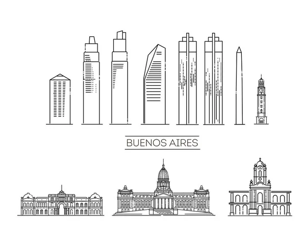 Buenos Aires Argentina Contorno Città Vettoriale Illustrazione Simbolo Luoghi Viaggio — Vettoriale Stock