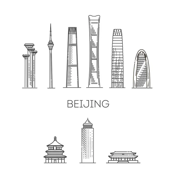 Pekin Çin Mimarlık Ufuk Çizgisi Çizimi Ünlü Simgeleri Olan Doğrusal — Stok Vektör
