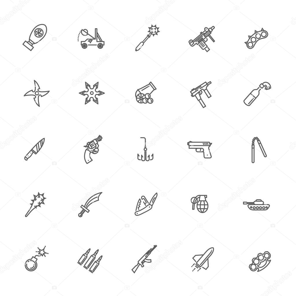 Weapons vector icons set, Arms solid symbol