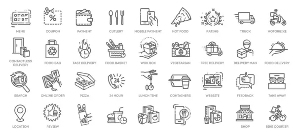 Food Delivery Service Icons Set Outline Set Food Delivery Service — Stock Vector