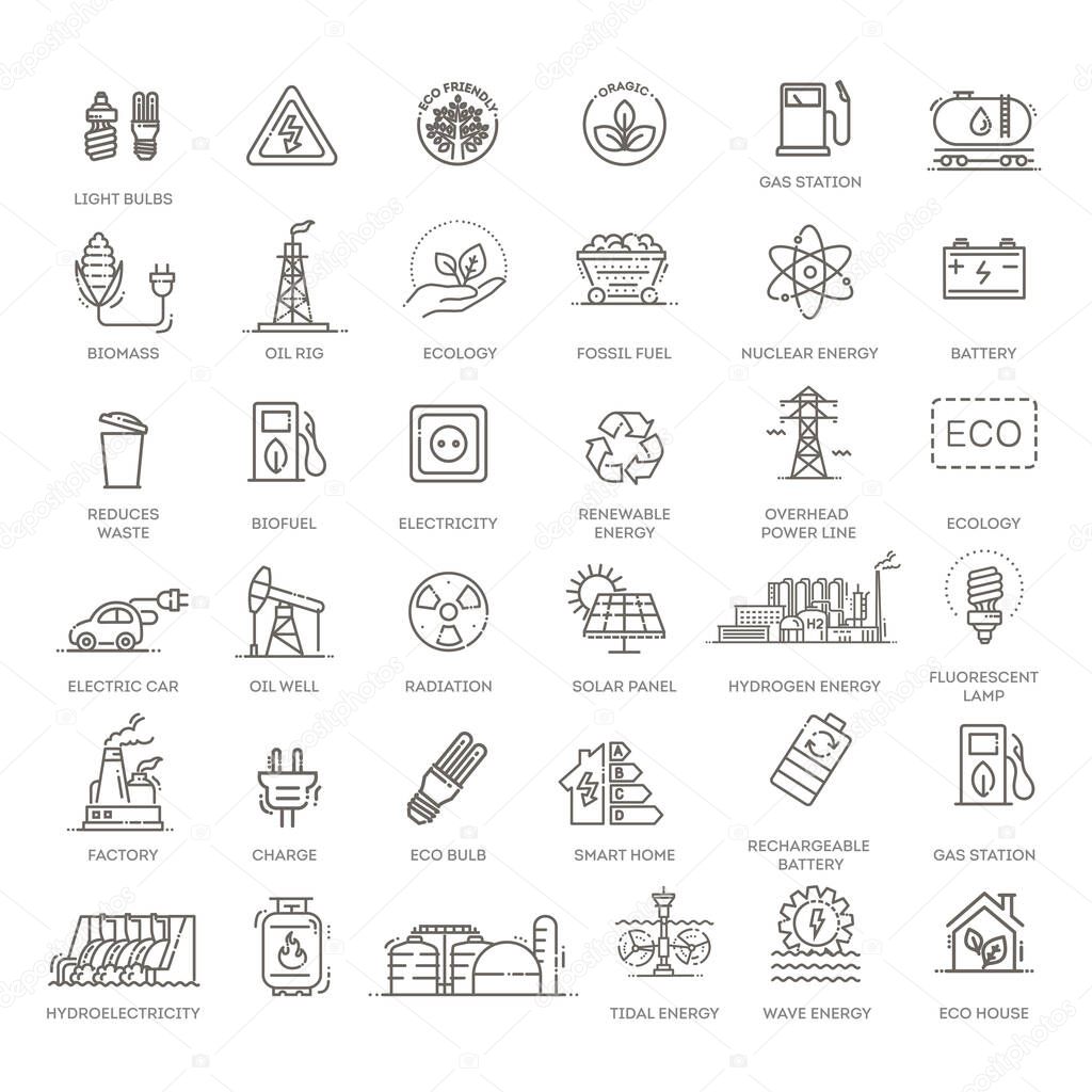 Renewable and non-renewable resources. Vector collection