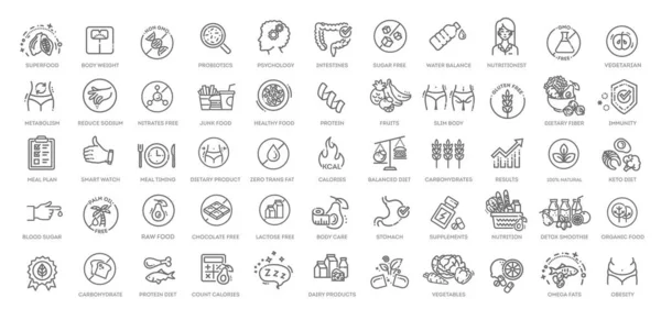 Estilo Vida Saludable Iconos Dieta Iconos Como Obesidad Calorías Caunt — Archivo Imágenes Vectoriales