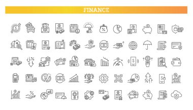İnce çizgi web simgesi seti - para, ödemeler