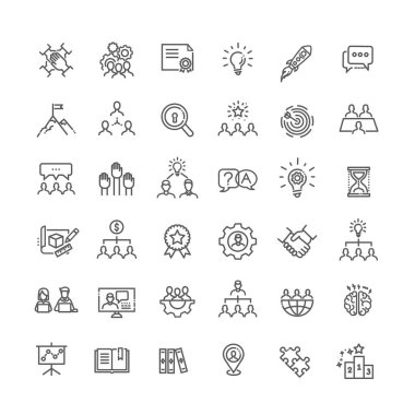 İş takım çalışması, takım oluşturma, çalışma grubu ve insan kaynakları çizgisi ikonu seti