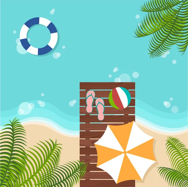 Fondo de playa de verano con sombrilla de playa — Vector de stock