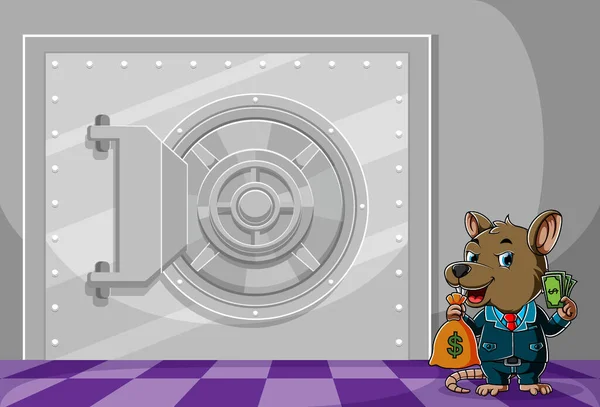 Ilustrația Șoarecelui Hoț Fură Mulțime Bani Din Cutia Siguranță Din — Vector de stoc