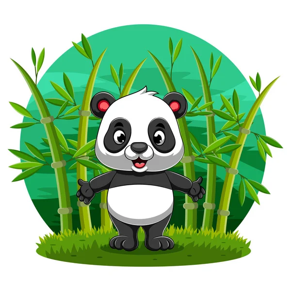 Ilustração Pequeno Panda Campo Bambu Selva Com Feliz —  Vetores de Stock