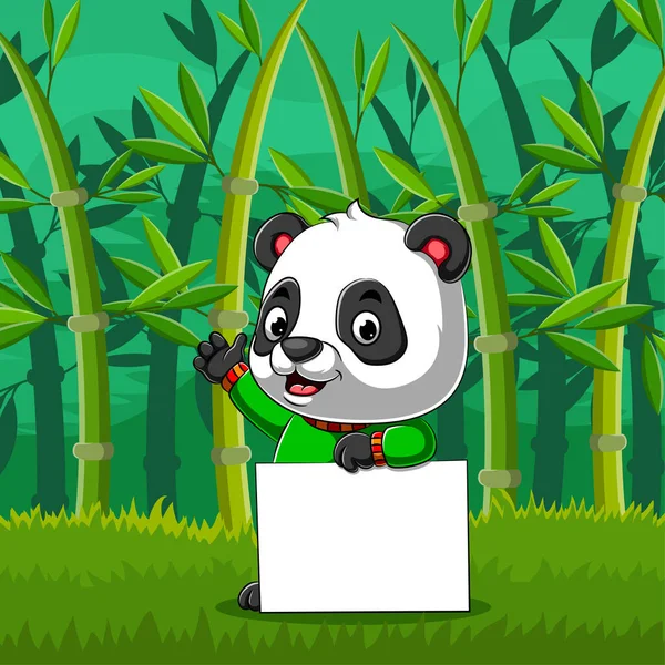 Ilustração Panda Feliz Usando Camisola Verde Segurando Placa Branco Para —  Vetores de Stock