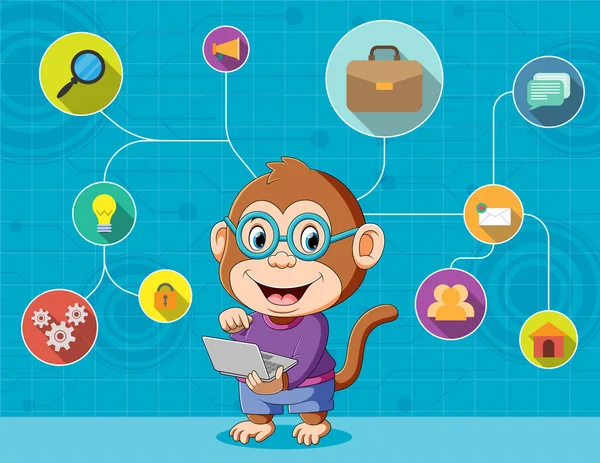 Ilustração Macaco Fazendo Multitarefa Com Mapa Mental Seu Cérebro Segurando — Vetor de Stock