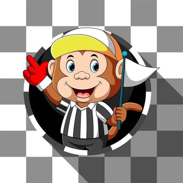 Illustration Monkey Referee Race Holding White Flag His Hands Out — Stock Vector