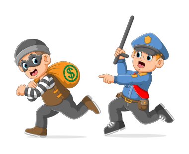 Polis hırsızı yakalayacak. Çantada resimden para var.