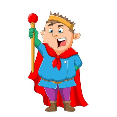 Viking adamının kralı asayı tutuyor ve resmin kralın kıyafetlerini giyiyor.