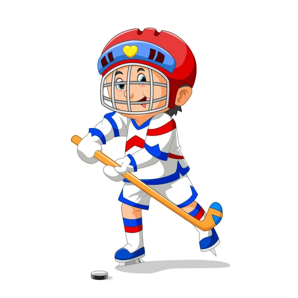 Chlapec Bezpečnostním Kostýmu Hraje Hokej Ilustraci — Stockový vektor