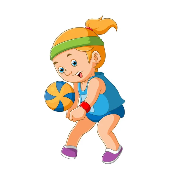 Chica Profesional Está Usando Diadema Jugando Pelota Voleibol Ilustración — Vector de stock