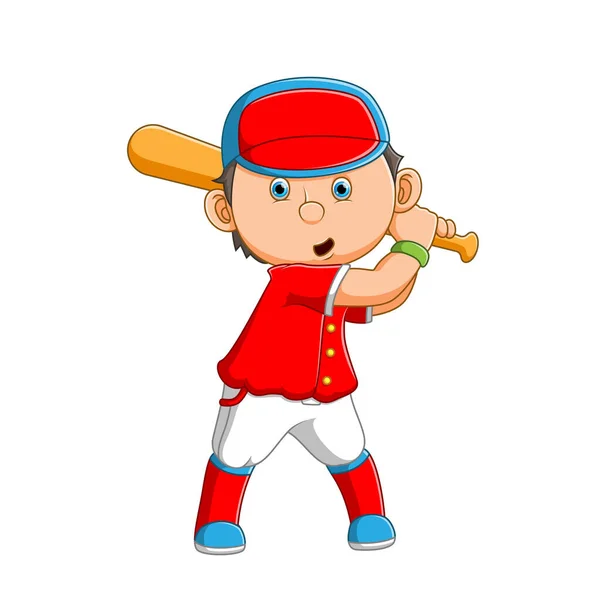 Profesjonalny Chłopak Gra Baseball Dobrą Pozą Ilustracji — Wektor stockowy