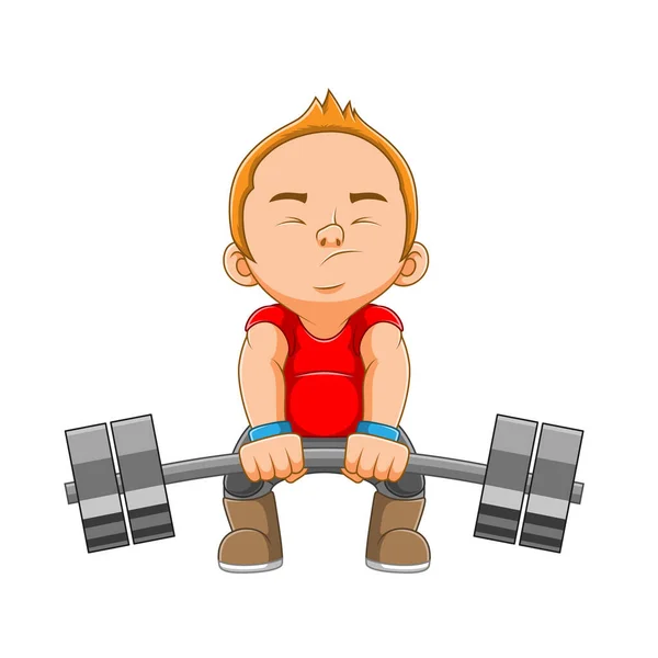 Sportsman Lifting Weights His Muscles Hands Illustration — Stock Vector