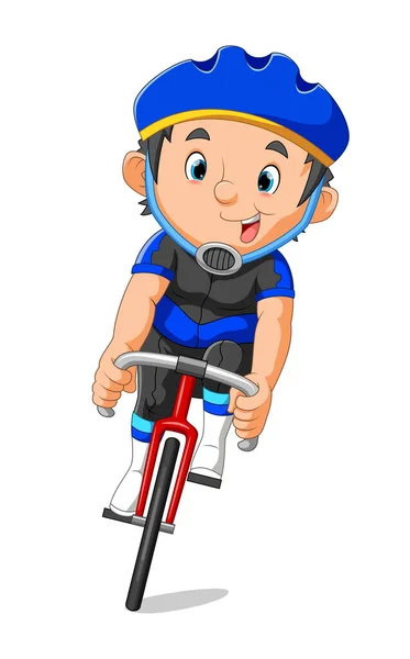 Ciclista Pedalea Bicicleta Con Una Cara Alegre Ilustración — Vector de stock