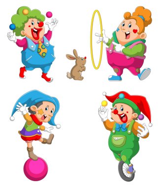 Sirk sanatçılarının koleksiyonu illüstrasyonun çekimlerini yapıyor.