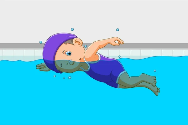 Garçon Utilise Maillot Bain Nage Dans Piscine Illustration — Image vectorielle