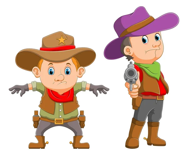 Collezione Dei Ragazzi Sta Usando Costume Cowboy Con Pistola Dell — Vettoriale Stock