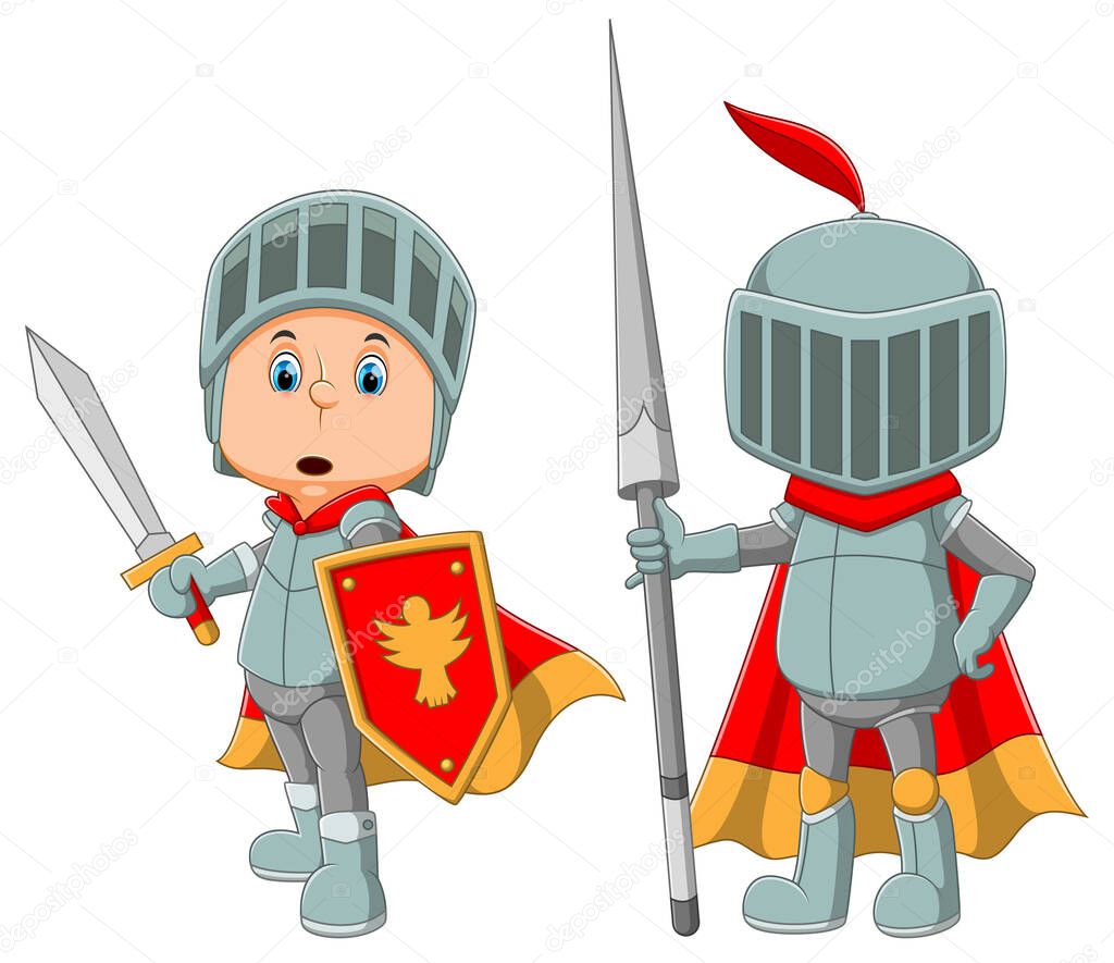 The collection of the royal guard are using the armor and holding the sword of the illustration