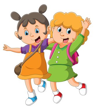 Kızlar resim dersinden sonra birlikte yürüyorlar.