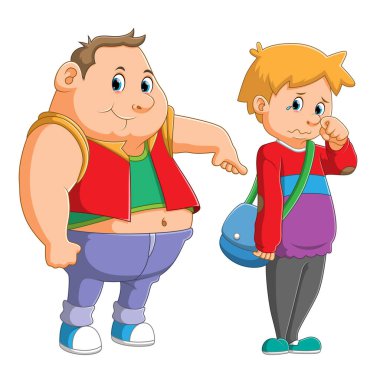 Koca şişman adam çocuğa şaka yapıyor ve resimden ağlıyor.