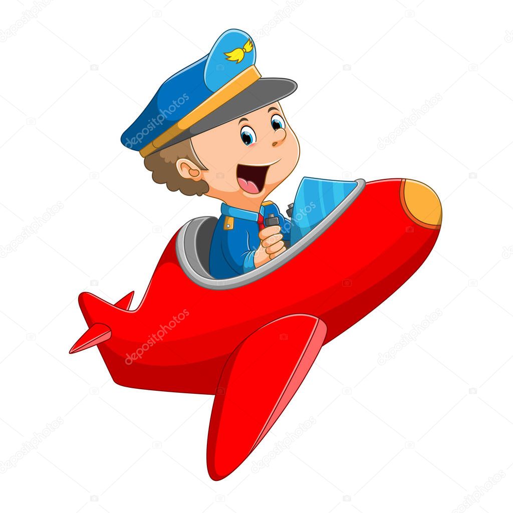 The professional pilot is flight the colored plane of illustration