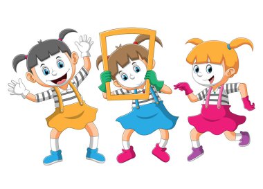 Güzel çizim elbiseleriyle pandomim yapan kızların koleksiyonu.