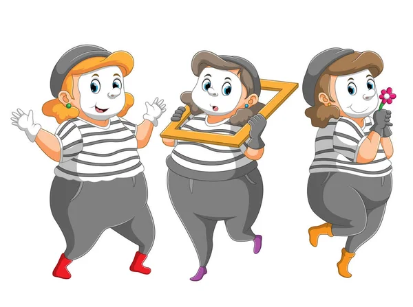 Colección Las Gordas Haciendo Pantomima Con Diferente Pose Ilustración — Vector de stock