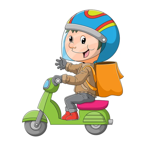 Kurier Jedzie Motocyklu Dostarczyć Towary Ilustracji — Wektor stockowy
