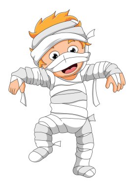 Çocuk insanları resimli mumya kostümüyle korkutuyor.