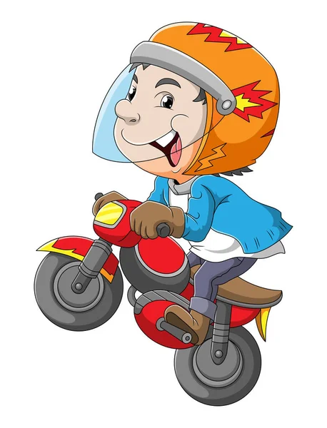 Młody Człowiek Jedzie Motocyklu Wolnym Stylem Ilustracji — Wektor stockowy