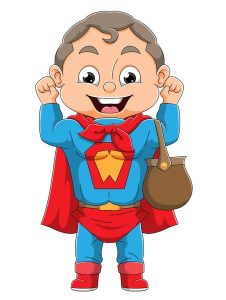 Jongen Draagt Het Superheld Kostuum Voor Halloween Dag Van Illustratie — Stockvector