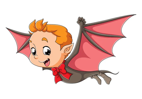 Der Dracula Junge Fliegt Die Fledermausflügel Der Illustration — Stockvektor